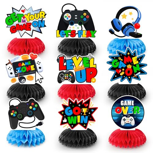 Video Game Honeycomb Centerpiece, 9 Pcs Video Game Honeycomb Table Centerpiece/Game Birthday Party Honeycomb Centerpieces for Video Game Birthday Decorations & Gaming Party Decorations