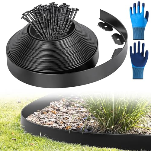 Flexibel rabattkant plast, med 100 jordankar, rabattkant plast, längd 20 m höjd 5 cm (20M*5CM, Svart)
