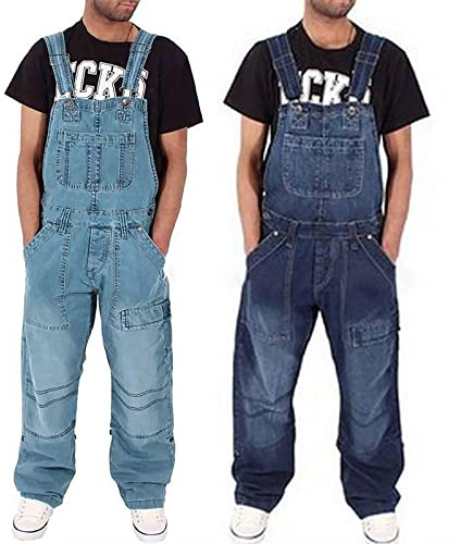 Generisch Salopette en jean pour homme - Longue - Oversize - Noir - Pantalon de travail baggy des années 90 - Pantalon cargo - Pantalon d'été - Salopette de travail - Streetwear, bleu foncé, S