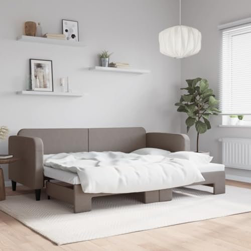 LAPOOH Tagesbett Ausziehbar Taupe 80x200 cm Stoff, Schlafsofa, Daybed, Bettsofa, Sofa Bed, Sofabett, Schlafcouch, Jugendbett, Bettgestell, Bettcouch - 3196814
