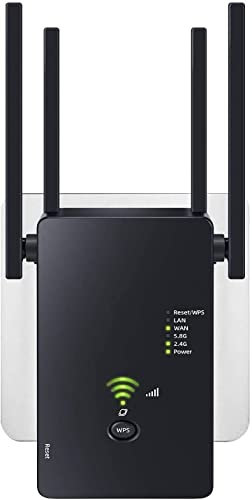 WLAN Verstärker, 1200Mbit/s WLAN Repeater, 5G & 2.4G Dualband Ultraxtender WiFi Verstärker mit LAN anschluss, WPS, Kompatibel mit 99% Standard-WiFi Routern, Deckt bis zu 9200Sq.ft und 35 Geräte