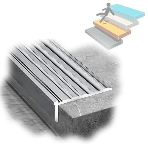 SMELEDFCFK Metall Treppenkante 50mm Breite, Anti-Rutsch Treppenkantenprofil 90cm 100cm 120cm, L-förmiges Treppenkantenschutz Für Holz/Fliesen/Vinyl -Schwarz, Gold, Grau(Grey,L 36in/90CM)