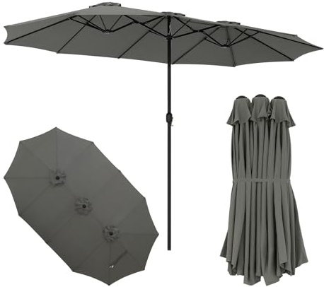 Laneetal Doppelsonnenschirm 390x200 cm, XXL Extra großer Sonnenschirm, Gartenschirm, UV-Schutz bis UPF 50+, Terrassenschirm, mit Kurbel, für Garten, Terrasse, Pool und Patio, Dunkelgrau