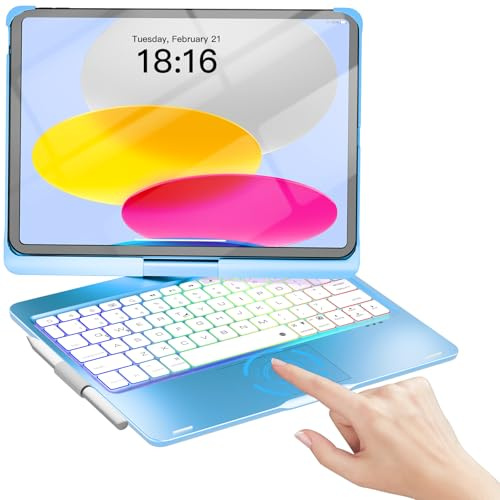 NOKBABO iPad 10th/11th Gen Case with Keyboard, 11 iPad Air M3/M2 & Pro 4th/3rd/2nd/1st, 7-Color Backlit, Touchpad, 360° Swivel