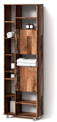 Livinity Badschrank Eisak, Eiche rustikal, 60 x 190 cm | mit Türen, und offenen Fächern