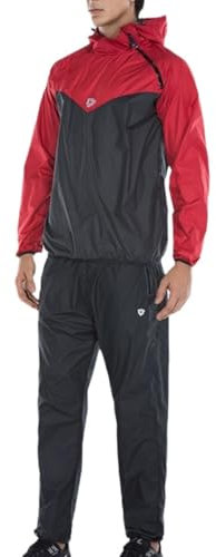 scosao Chándal Sauna Hombre Traje Sauna con Capucha, Chaqueta Sauna y Pantalón Fitness Chándal para Perder Peso Traje para Adelgazar, Boxeo Gimnasio Correr Yoga-red||XXL