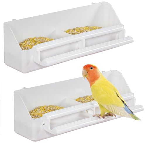 ‌Pawfly 2 Förpackningar Fågelmatare för Bur Hängande Plastfågelbursmatare med Krokar Fågelvattendispenser med Sittytor Fågelvattentunna för Bur Fågelmatsskål för Undulat Kakadua Kanariefågel