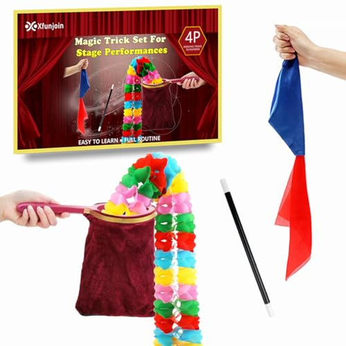 Xfunjoin 4Pcs Magic Trick Set for Stage Performances | Easy Magic Kit with Change Bag Routine | Perfect for Beginners