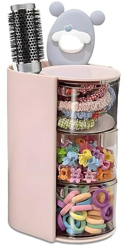 Qxiao Organiseur de accessoires capillaires, 3 niveaux, transparent, pour bijoux, en plastique, rangement pour bandeau, support pour élastiques à cheveux, organiseur de accessoires capillaires rotatif