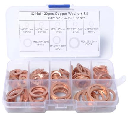 BESTYASH 120 pièces Assortiment de Rondelles Cuivre Métallique de pour Moteurs Générateurs et Machines Ensemble Pratique avec Boîte de Rangement Transparent