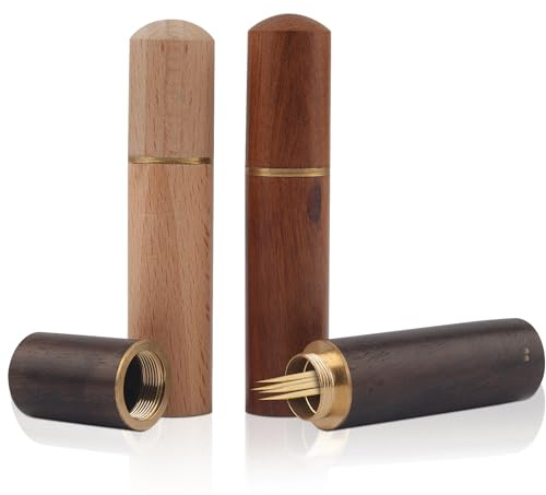 3 soportes portátiles para palillos de dientes de madera, pequeño estuche de madera para guardar agujas de palillo de dientes, bonito dispensador de palillos de dientes en formato de bolsillo para