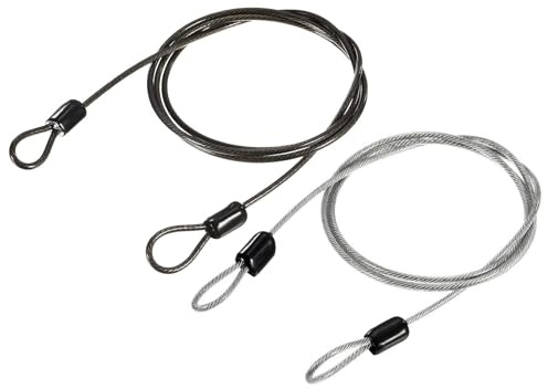 TA-VIGOR 2 st säkerhetsstålkabel, 2,5 mm x 1 m/3,28 fot belagt säkerhetsvajer med dubbel ögla, flexibelt säkerhetskabellås för cykel, bagage, resor och utomhusbruk, transparent, svart