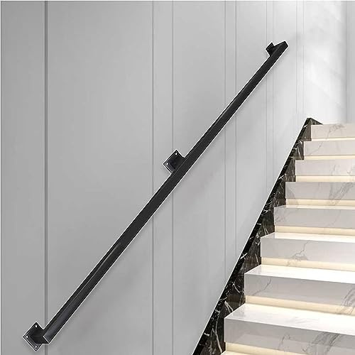 Ringhiera moderna per scale, in ferro battuto, con design a tubo quadrato, per interni ed esterni, supporto per barre e bancone (2,4 m)