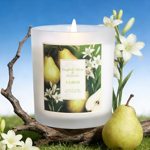English Pear and Freesia Jar Candle, Soy Scented Candle, 50-Hour Burn Time, Natural Sleep Candle for Home Aromatherapy Gifts, Mother's Day