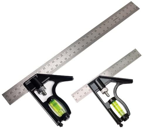 Square Carpentry Metal Set, 2 Pcs Set Square 300mm&150mm Combination Square Carpentry Tools Adjustable Combination Try Square Tool with Spirit Level & Marking Needle for Woodworking Engineer Carpenter