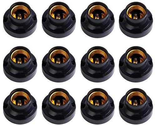 Lot de 12 Douilles E27 Vintage – Support Ampoule E27 Universel Noir, Douille Lampe LED E27 Rétro pour Suspension Luminaire, Plafonnier et Décoration Maison