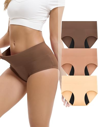 INNERSY Periodenunterschwäsche Starke Blutung Bambus Periodenslips 3er Pack | High Waist Menstruation Slip, Menstruationsunterwäsche Microfaser, Waschbare Perioden Unterwäsche, Auslaufsichere Unterhosen