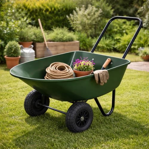 HAGO 24 | Carriola | Verde | Carrello da giardino | 78 l | 100 kg | Funzione ribaltabile | Vasca in PP | Telaio in acciaio | Ruote in PU | Carro cortile | Aiuto per il trasporto
