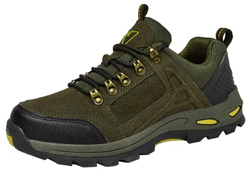 Vandringsskor för män, breda fötter, vandringsskor, halkfria promenadskor, mjuk sula, arbetsskor, bekväma utomhusskor, ventilerande sneakers med skosnören, promenadskor, Grön, 43 EU