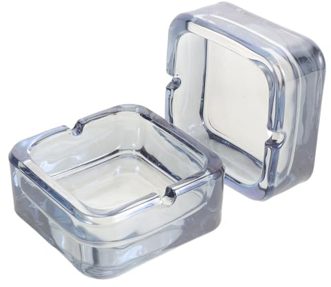 ROMISBABA Cenicero Cuadrado de Vidrio Transparente 2 Piezas Mini Cenicero Portátil 9,5x9,5x4 Cm para Hogar Oficina Patio y Uso al Aire Libre y Vintage