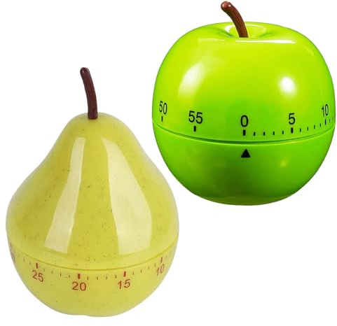 2 Pcs Egg Timers for Boiling Eggs, Kitchen Timers for Cooking, Pomodoro Timer, Boiled Egg Timer, Cooking Timer, Two Timers with Pear Shape (8 cm x 7 cm x 7 cm) and Round Apple Green B Shape (7.8 cm x