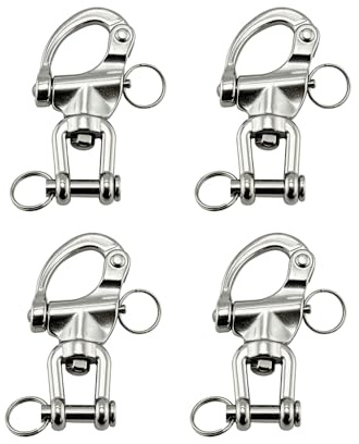 Grillete de acero inoxidable, 4 unidades, giratorio, con cierre rápido, grillete resistente, liberación rápida, grillete giratorio para aparejos de vela y equipos marinos