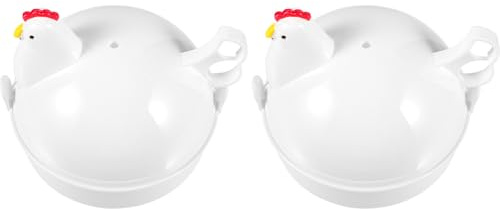 PRETYZOOM Cocedor de Huevos Blanco para Microondas 2 Piezas Vaporera de Huevos en Forma de Pollo, Plástico y Metal Fácil de Usar y Limpiar, Resistente al Calor, para Cocina y Desayuno