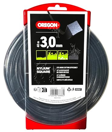 Oregon Fil de débroussailleuse Nylon Carré 3mm, Coupe herbes hautes, mauvaises herbes, végétation dense, Fil nylon haute résistance, compatible avec modèles standards, 3.0mm x 40m (109522E)