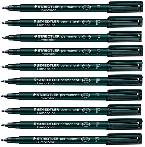 Staedtler Lumocolor Permanentmarker, fein, wasserfest, schmutzresistent, schnell trocknend, für CD DVD OHP, 10 Stück, Schwarz