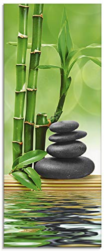 ARTland Wanddeko Glasbilder Wandbild Glas Bild einteilig 50x125 cm Hochformat Asien Wellness Zen Spa Steine Bambus Entspannung Grün T5OP