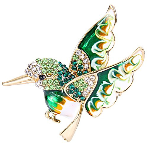 EVER FAITH Österreichische Kristall Emaille Süß Humming Vogel Tier Brosche Pin Grün Gold-Ton