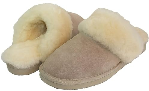 Lammfell Hausschuhe Damen Pantoffel Australisches Lammfell beige grau cognac braun mit comfort Sohle - sehr warm