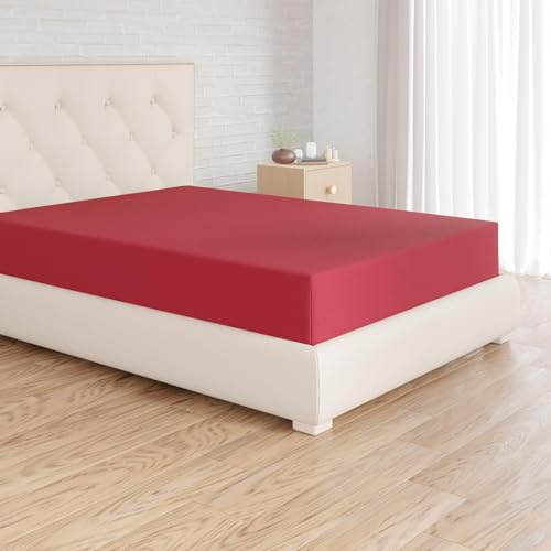 Amazon Basics Mikrofaser Spannbettlaken, 100% Polyester, Weich und Atmungsaktiv, 140cm x 200cm x 30cm, Burgunderrot