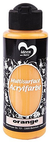 Ideen mit Herz Acrylfarbe Multisurface | Allzweckfarbe zum Bemalen von Holz, Glas, Polyester, Keramik, Porzellan, Terracotta, Styropor, Stoff, Leder | Universalfarbe auf Wasserbasis | 120ml (orange)