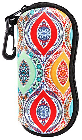 MoKo Étui à lunettes de soleil - [Ultra léger] Étui à lunettes en néoprène avec fermeture éclair et clip de ceinture pour lunettes, cadres, étui portable pour clés, crayons, cartes, multicolore