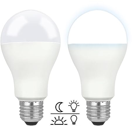 Lampadine LED Crepuscolare da Esterno 12W Luce Fredda 6000K, 1200LM, Auto On/Off, Equivalent E27 100W, AC 230V, Lampadina Crepuscolare E27 Globo con Sensore per Plafoniere da Portico, set di 2