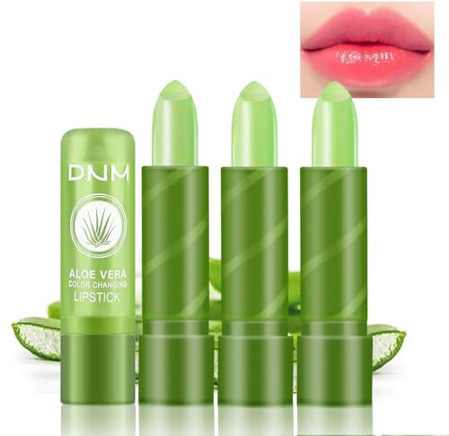 Aloe Vera Lippenstift, Farbwechsel, langanhaltende Lippenpflege, nährstoffreicher Lippenbalsam, Feuchtigkeitscreme, magischer Temperatur-Farbwechsel, Lipgloss, matt, Make-up (Set 03)