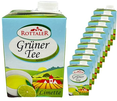 Rottaler - 12er Pack Eistee Grüner Tee Limette 0.5 Liter (Mit Strohhalm) - Ice Tea Erfrischungsgetränk Softdrink ohne Kohlensäure mit Grüntee Limetten Geschmack (Originalrezeptur)