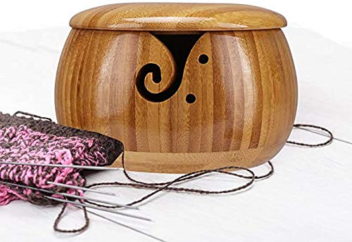 JasCherry Holz Garnschale, Garnschale aus hölzern mit Deckel, Handgemacht Garn Schüssel- Halten Sie das Garn Verwirrungsfrei, zum Stricken Häkeln