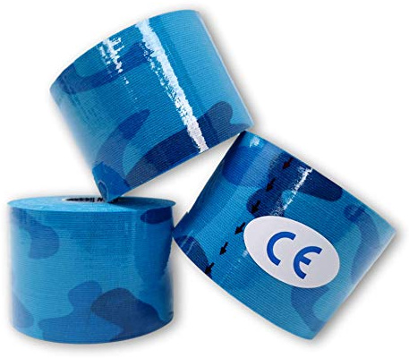 LisaCare Kinesiologie Tape - Sport Tape 3er-Set Muskel Tape - Kenesiologie Tape latexfrei - Tape Fussball- 3er Set Camouflage blau 5cm x 5m (3 Rollen blau)