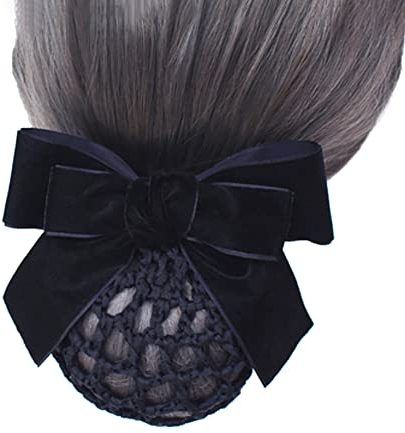 JIHUOO Filet à Chignon Barrette à Cheveux avec Nœud Filet à Cheveux Couverture de Chignon Pince à Cheveux pour Femme Le Noir