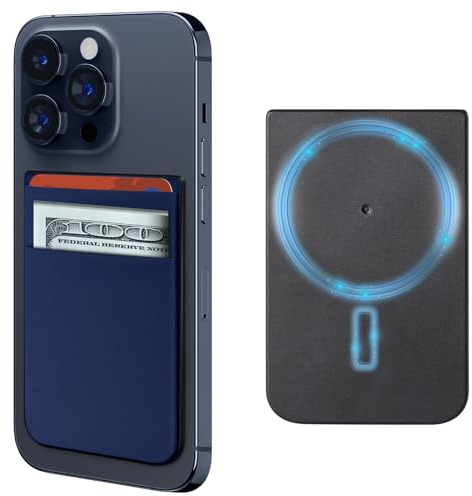 CloudValley Porte-Cartes, Magnétique MagSafe Wallet Support Ajustable pour iPhone 16/15/14/13/ 12 Pro Max Plus, [4 Fentes Cartes], Mag Safe Porte Carte Accessoire Autocollants, Bleu