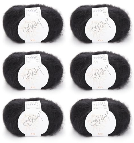 ggh Kid Box | Mohairwolle zum Stricken | 150g Set (6x25g) | 101 - Schwarz