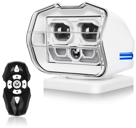 SUPAREE Remote Control LED Spotlight White, 60w 5000lm Outdoor LED Searchlight Auto-Reset 360°Rotation for Boat Truck Offroad Marine Wireless Magnetic Spot Light, (6 Magnets & Automatic Searching)