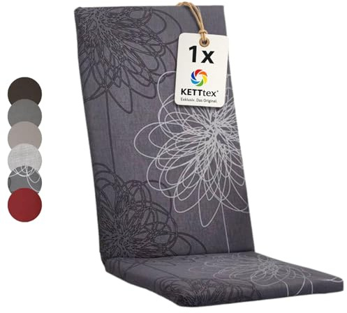 KETTtex EXKLUSIV Auflage Hochlehner anthrazit floral I Gartenstuhl Polster 123x50x4cm I hochwertige & Pflegeleichte Sesselauflage I Wetter- & formbeständige Stuhlauflage I KTH2 Sitzauflage