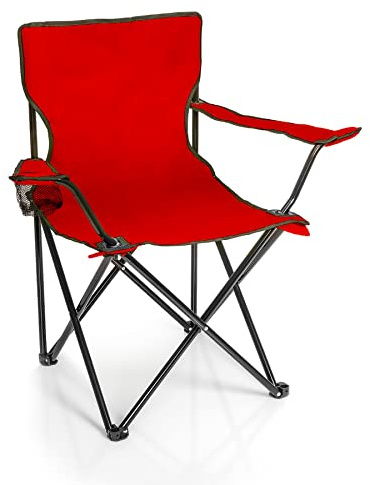 BigDean Faltstuhl ROT Campingstuhl Anglerstuhl mit Getränkehalter | Inklusive Tragetasche - Anglersessel klappbar - Klappstuhl Gartenstuhl Faltstuhl Relaxsessel Angelsessel faltbar