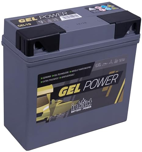 intAct GEL Versorgungsbatterie 12V 19Ah - speziell für Camping, Wohnmobil und Boote - auslaufsichere und wartungsfreie GEL-Batterie - Maße (LxBxH): 185x80x170mm, Pluspol rechts