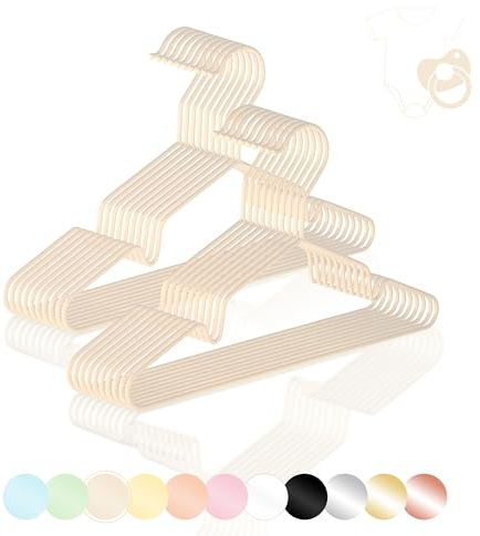 ROW&LINE® – Barngalgar (30 cm) – 20 stycken (beige) – utrymmesbesparande barnklädhängare – slitstark med tunga kläder – metallhängare för ordning och enhetligt utseende i garderoben