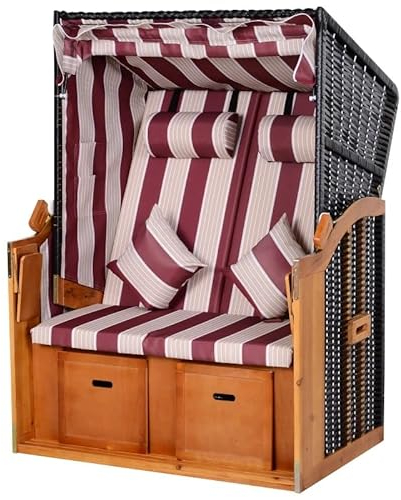 trends4cents PureHaven Strandkorb 118x79x150 cm für 2 Personen Elegantes Design inkl. Rücken- und Sitzkissen verstellbare Rückenlehne Klapptische und Fußstützen
