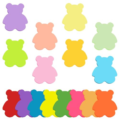 Farbige Haftnotizen, 16 Farben 800 Blatt Bären Form Selbstklebende Haftnotizzettel, Sticky Notes für Büro Schule Zuhause Memo Notizblöck 70 x 70 mm